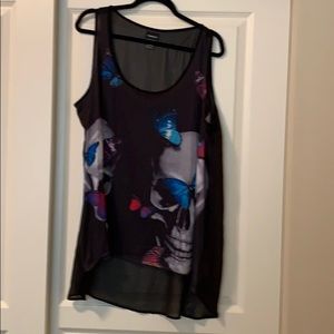 Skull tank top with sheer back